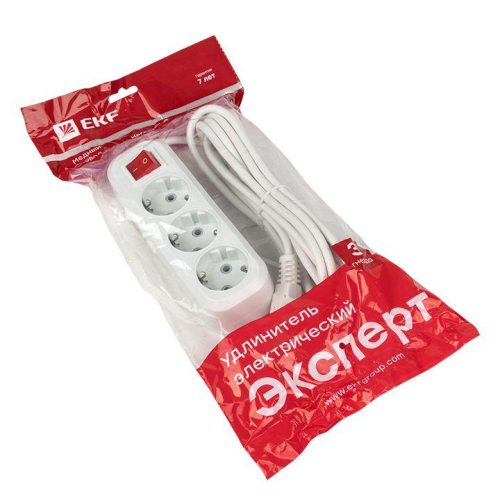 Удлинитель 3х5м с заземл. 16А IP20 Эксперт 3.0кВт с выкл. ПВС 3х1 PROxima EKF UBA16-310-3-05i