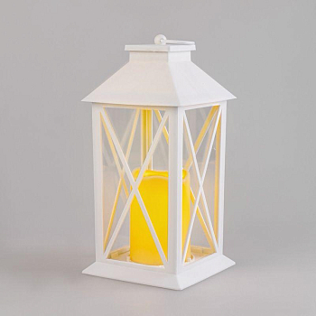 Фонарь декоративный 14х14х29см тепл. бел. со свечой корпус бел. Neon-Night 513-046