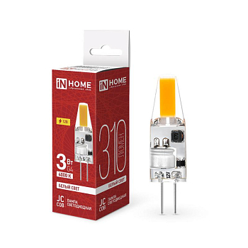 Лампа светодиодная LED-JC-COB 3Вт 12В G4 4000К 310лм IN HOME 4690612060231