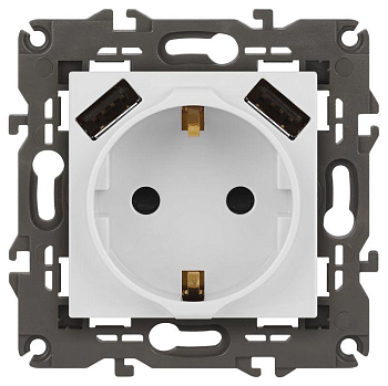 Розетка 16А 250В 2P+E с 2хUSB 5В-3А защ. шторки Elegance бел. 14-4109-01 ЭРА Б0047867