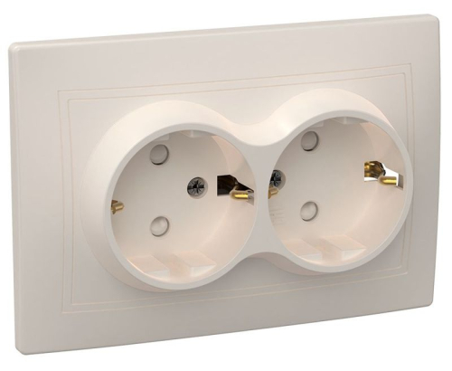 Розетка 2-м СП Кварта РСш12-3-Км 16А IP20 с заземл. защ. шторки керамика крем. GENERICA ERK24-K33-16-K
