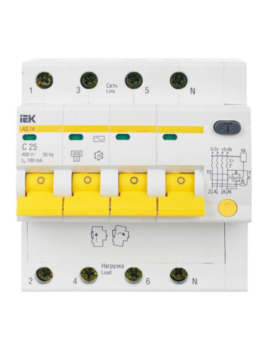 Выключатель автоматический дифференциального тока 4п C 25А 100мА тип AC 4.5кА АД-14 KARAT IEK MAD10-4-025-C-100