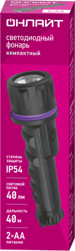 Фонарь светодиодный ручной 90 862 OPT-R01-2AA пласт.+рез.1LEDх0.5 Вт 1реж. 40лм IP54 ОНЛАЙТ 90862