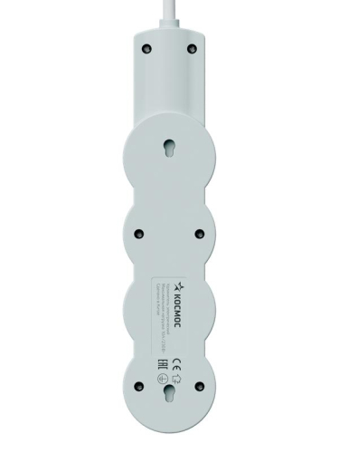 Удлинитель 3х3м с заземл. 10А IP20 USB 2800Вт 220В ПВС 3х1 с выкл. бел. КОСМОС YKsm3m3g-Z-VU10А-W