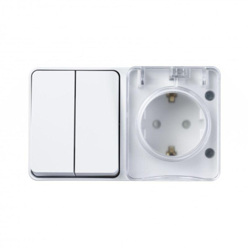 Блок ОП AtlasDesign PROFI IP54 (розетка 1-м 16А заземл. защ. шторки + 2-кл. выключатель 10А) бел. SE ATN540174