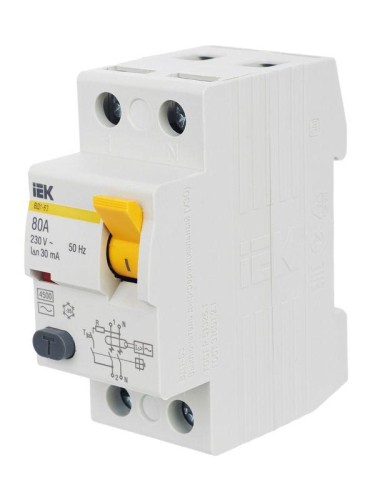 Выключатель дифференциального тока (УЗО) 2п 80А 30мА тип AC ВД1-63 KARAT IEK MDV10-2-080-030