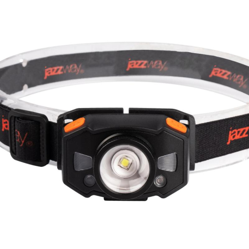 Фонарь аккумуляторный налобный AccuH1-L5WZ-og zoom LED 5Вт + 2хRED SMD IP54 5 режимов: 100проц. 180лм 3.5ч/50проц. 110лм 5.5ч/30проц. 65лм 15ч/красн. 28ч/мигающ. красн. 12ч аккум. 0.8А.ч управл. жестами черн./оранж. JazzWay 5036611