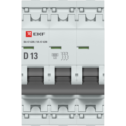 Выключатель автоматический модульный 3п D 13А 6кА ВА 47-63N PROxima EKF M636313D