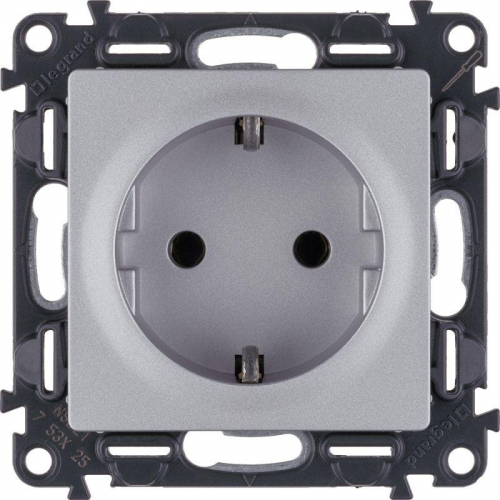 Механизм розетки 1-м СП Valena Life 16А IP20 250В 2P+E винт. клеммы алюм. Leg 753625