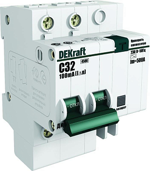 Выключатель автоматический дифференциального тока 2п (1P+N) D 25А 300мА тип AC ДИФ-101 со встроен. защит. от сверхтоков DEKraft 15249DEK