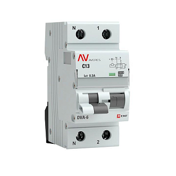 Выключатель автоматический дифференциального тока 2п (1P+N) C 13А 300мА тип A 6кА DVA-6 Averes EKF rcbo6-1pn-13C-300-a-av