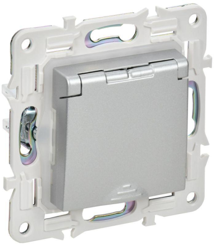 Розетка 1-м SKANDY 16А IP44 с заземл. защ. шторки с крышкой SK-R11S серебр. IEK SK-R16-16-44-K23