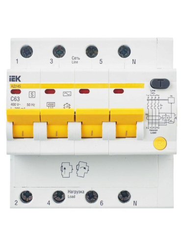 Выключатель автоматический дифференциального тока селективный 4п 63А 300мА тип AC АД14S KARAT IEK MAD13-4-063-C-300