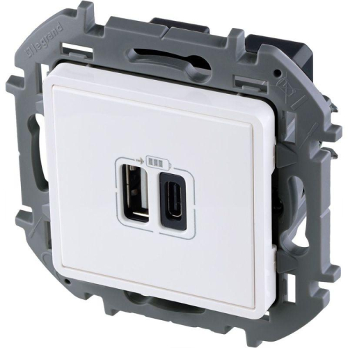 Устройство зарядное Inspiria с 2-мя USB разьемами A и C 240В/5В 3000мА бел. IEK 673760