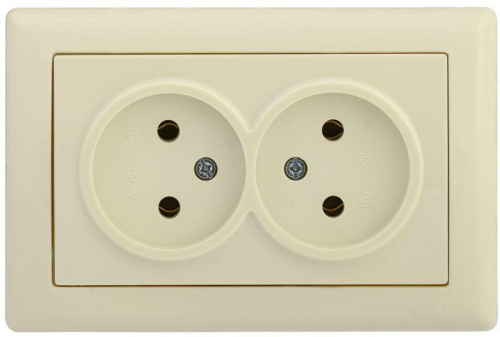 Механизм розетки 2-м СП Bolero РС20-1-0-БК 10А IP20 без заземл. крем. IEK ERB20-K33-10