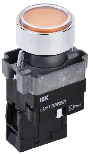 Кнопка LA167-BWF3571 d22мм RC 1НО с подсветкой желт. KARAT IEK BBT20-BWF3571-1-12-67-K05