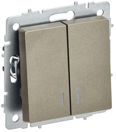 Выключатель 2-кл. BRITE 10А ВС10-2-9-БрШ для отелей с индик. механизм шампань IEK BR-V20-2-10-K37