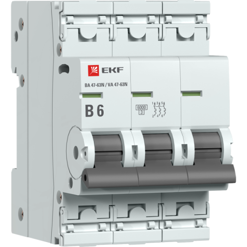 Выключатель автоматический модульный 3п B 6А 6кА ВА 47-63N PROxima EKF M636306B