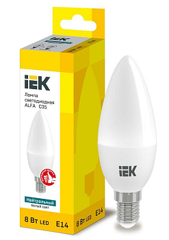 Лампа светодиодная Alfa 8Вт C35 свеча 4000К E14 230В (6шт) IEK LLA-C35-8-230-40-E14-6