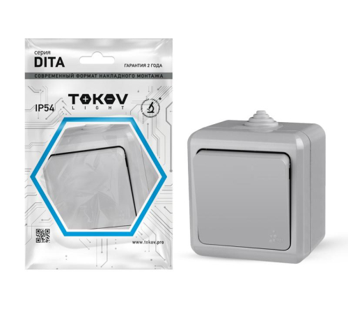 Выключатель 1-кл. ОП Dita IP54 10А 250В сер. TOKOV ELECTRIC TKL-DT-V1-C06-IP54