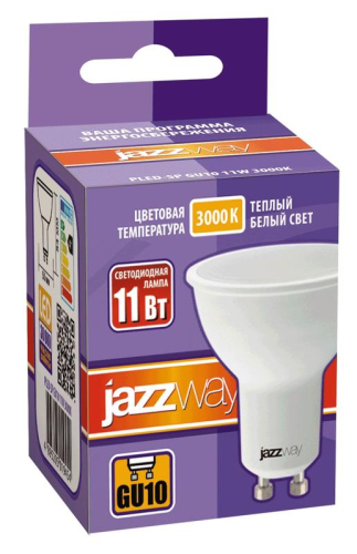 Лампа светодиодная PLED-SP 11Вт PAR16 3000К тепл. бел. GU10 230В 50Гц JazzWay 5019454