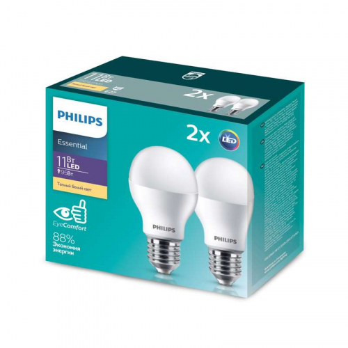 Лампа светодиодная ESS LEDBulb 11Вт E27 3000К 230В 2CT/6 RCA (уп.2шт) Philips 929001900227 / 871869682216600