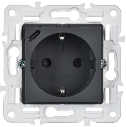 Розетка SKANDY 18Вт 16А с заземл. защ. шторки с USB C SK-R17G графит IEK SK-R14-16-U14-018-K53