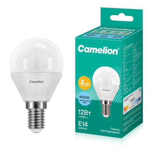 Лампа светодиодная LED12-G45/845/E14 12Вт шар матовая 4500К бел. E14 150-265В Camelion 13695