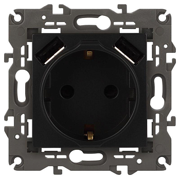 Розетка 16А 250В 2P+E с 2хUSB 5В-3А защ. шторки Elegance антрацит 14-4109-05 ЭРА Б0047871