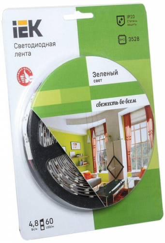 Лента светодиодная ECO LED LSR-3528G60-4.8-IP20-12V 5Вт/м (уп.5м) зел. IEK LSR1-5-060-20-1-05