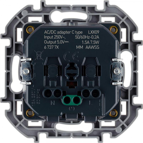 Розетка 1-м СП Inspiria 16А IP20 250В 2P+E немецк. стандарт с заряд. устройством USB тип C 1.5А 5В механизм алюм. Leg 673772