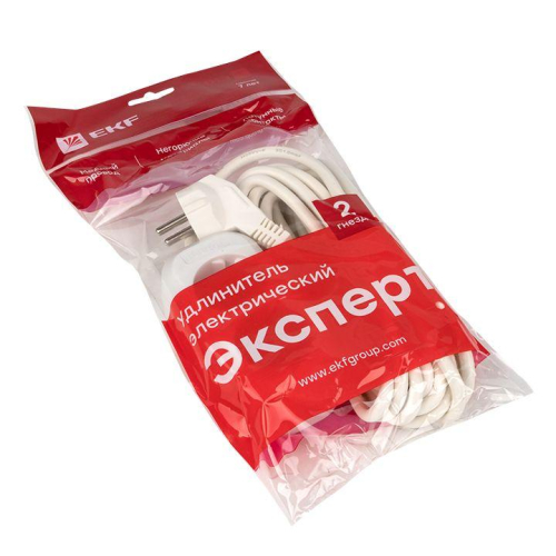 Удлинитель 2х5м с заземл. 16А IP20 Эксперт 3.0кВт ПВС 3х1 EKF UBA16-310-2-05