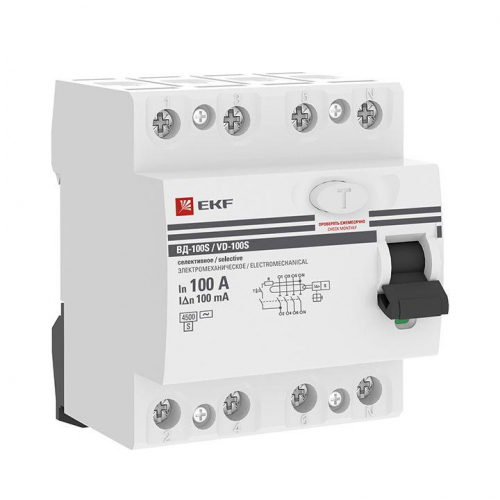 Выключатель дифференциального тока (УЗО) 4п 100А 100мА тип AC ВД-100 (электромех.) PROxima EKF elcb-4-100-100S-em-pro