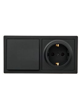 Блок ОП LETO (1-кл. выключатель + 1-м розетка с заземл.) горизонт. черн. бархат LEZARD 752-4200-170BAP