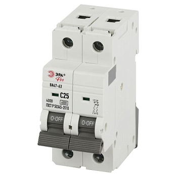 Выключатель автоматический 2п C 25А 6кА ВА47-63 PRO VA63-2P25C6 Эра Б0063155