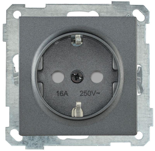 Розетка 1-м СП Bolero РС14-1-0-Б 16А IP20 с заземл. защ. шторки механизм антрацит IEK ERB14-K95-16