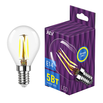 Лампа светодиодная филаментная PREMIUM (FILAMENT) 5Вт G45 2700К тепл. E14 480лм REV 32357 0