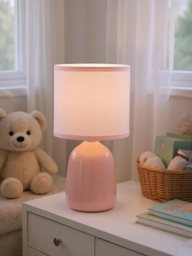 Светильник настольный JH2-02-pk E14 IP20 130х130х255мм керамика; ткань; PVC-пластик роз. JazzWay 5062337