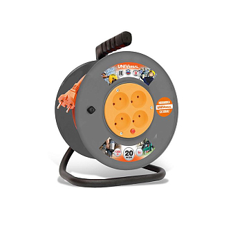 Удлинитель на катушке 4х20м без заземл. 6А IP20 ВЕМ-250 ПВС 2х0.75 термозащита UNIVersal 9634146