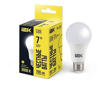 Лампа светодиодная A60 7Вт грушевидная 3000К тепл. бел. E27 630лм 230-240В IEK LLE-A60-7-230-30-E27