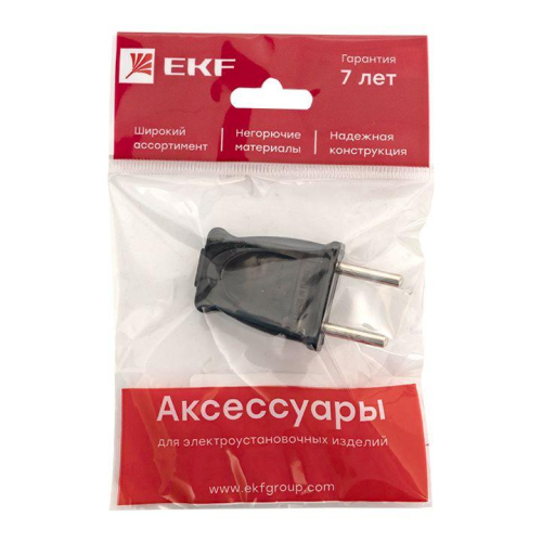 Вилка плоская 10А 250В без заземл. черн. PROxima EKF AVP10-30-rpl