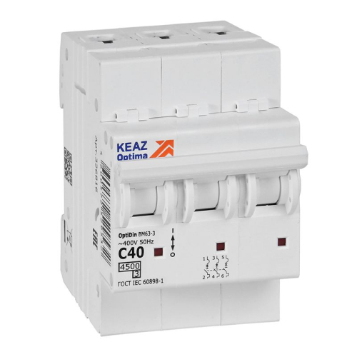 Выключатель автоматический модульный 3п C 40А OptiDin BM63-3C40-4.5-УХЛ3 КЭАЗ 326816