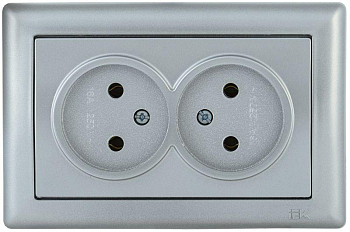Механизм розетки 2-м СП Bolero РС20-1-0-БС 10А IP20 без заземл. серебр. IEK ERB20-K23-10