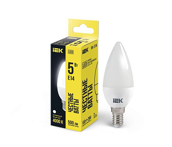 Лампа светодиодная 5Вт C35 свеча 4000К нейтр. бел. E14 450лм 230-240В IEK LLE-C35-5-230-40-E14