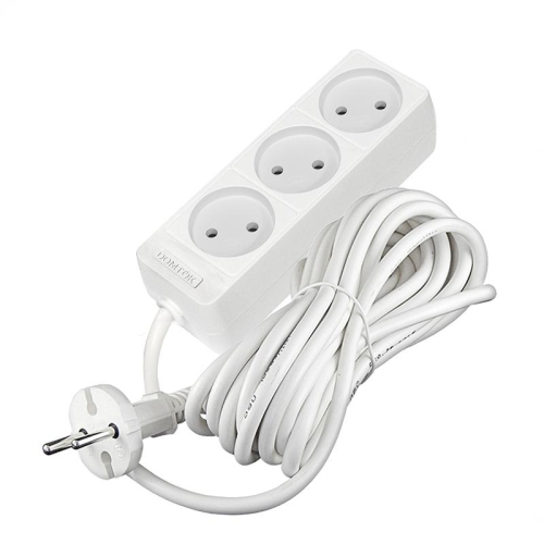 Удлинитель 3х5м без заземл. 10А IP20 2.2кВт ПВС 2х1 бел. DOMTOK 2352