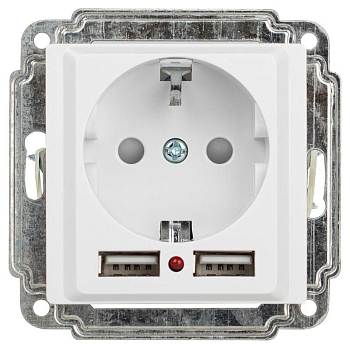 Розетка 1-м СП Accent 6-410-01 16А IP20 250В P+E Schuko защ. шторки + 2хUSB бел. Intro Б0063689