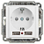 Розетка 1-м СП Accent 6-410-01 16А IP20 250В P+E Schuko защ. шторки + 2хUSB бел. Intro Б0063689