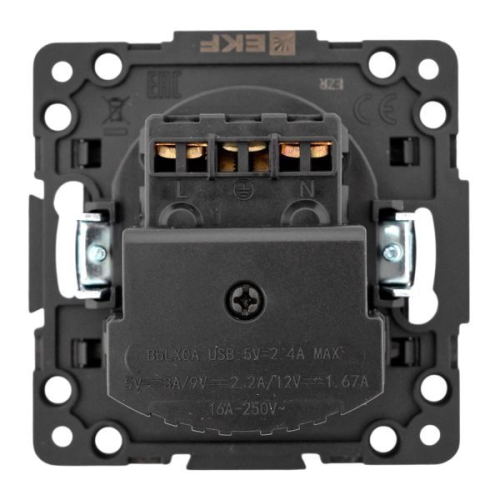 Розетка 1-м СП Стокгольм 16А USB A+C с заземл. защ. шторки винтов. клеммы механизм черн. EKF EZR16-2USB-typeA-typeC
