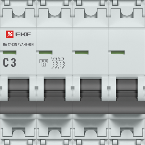 Выключатель автоматический модульный 4п C 3А 6кА ВА 47-63N PROxima EKF M636403C