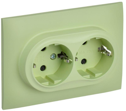 Розетка 2-м SKANDY 16А с заземл. защ. шторки в сборе SK-R07G мятный IEK SK-R24-16-K06-F